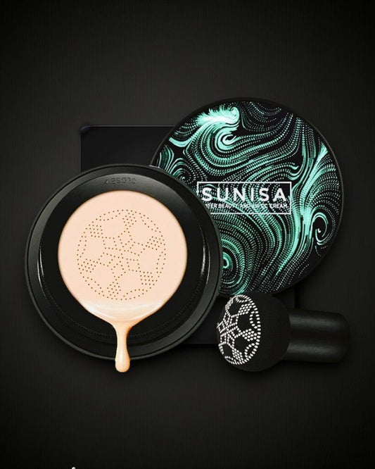 SUNISA Foundation Base with Water proof Mushroom Head Air Cushion | BB CC Cream Moisturizing Liquid Foundation